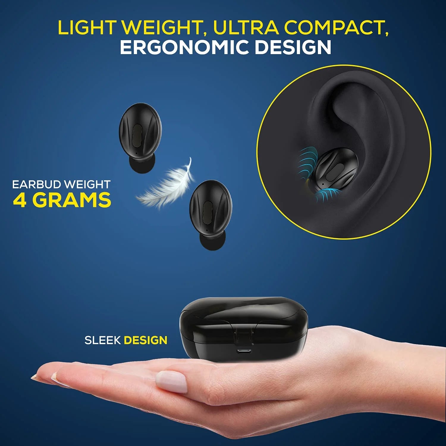 True Wireless Earbuds, Bluetooth 5.0 Headphones with Noise Cancelling Mics, 15H Playback, Waterproof In-Ear Earphones with Charging Case for Android Ios