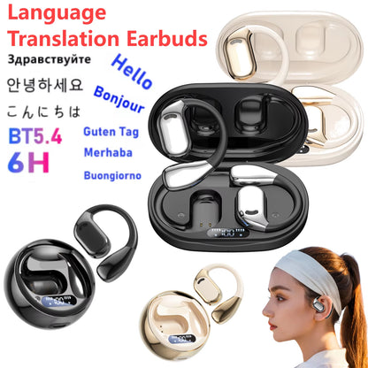 Real Time AI Translator Earbuds Bluetooth-Compatible 5.4 Noise Cancelling Smart Voice Translator Ear Hook Translation Earphones