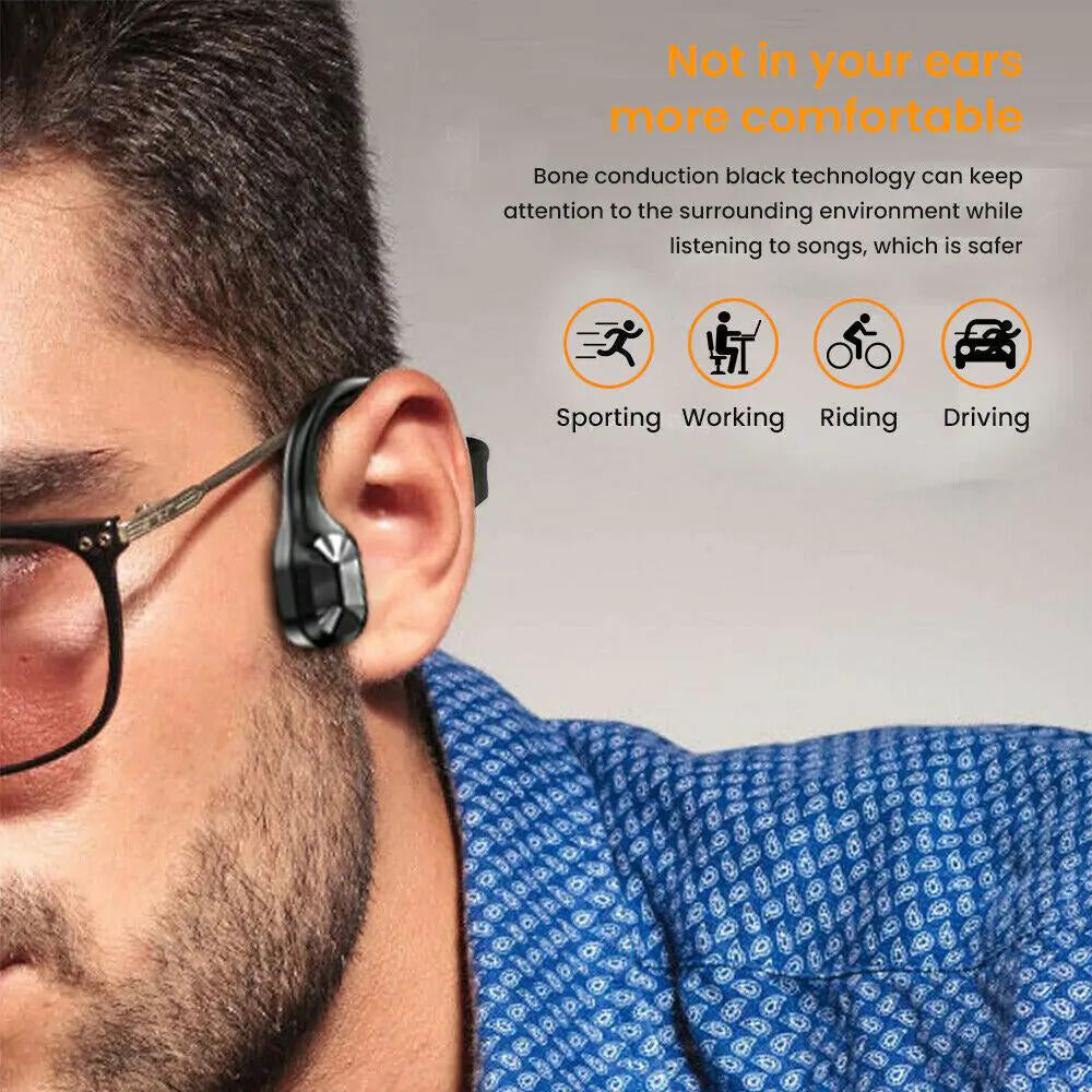 Bone Conduction Headphones Waterproof Open Ear Wireless Earbuds Bluetooth Long Playtime Sports Headset with Mic Sweatproof Premium Sound Air Conduction Earphones for Running Sports Swimming