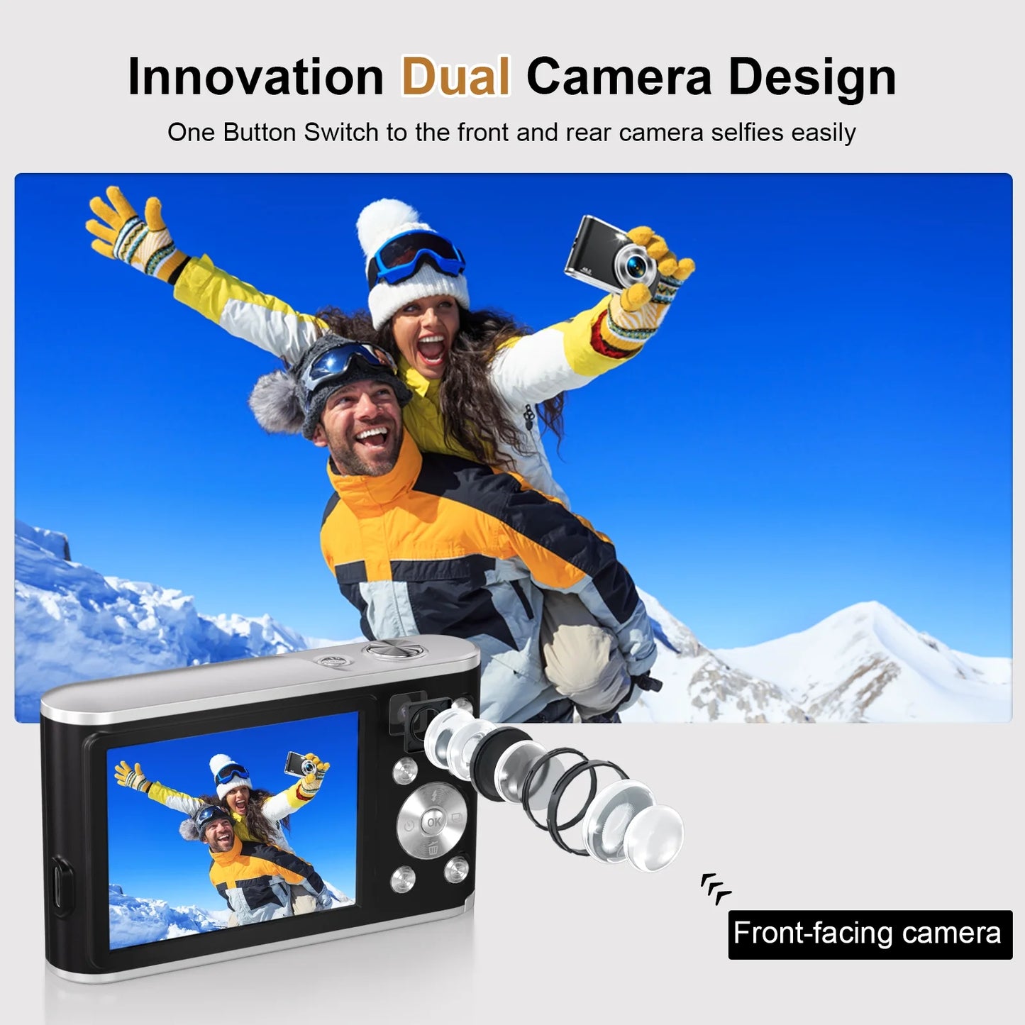 4K Digital Camera 48MP Autofocus Vlog Video Dual Cameras for Youtube with 32GB Card,Black,New