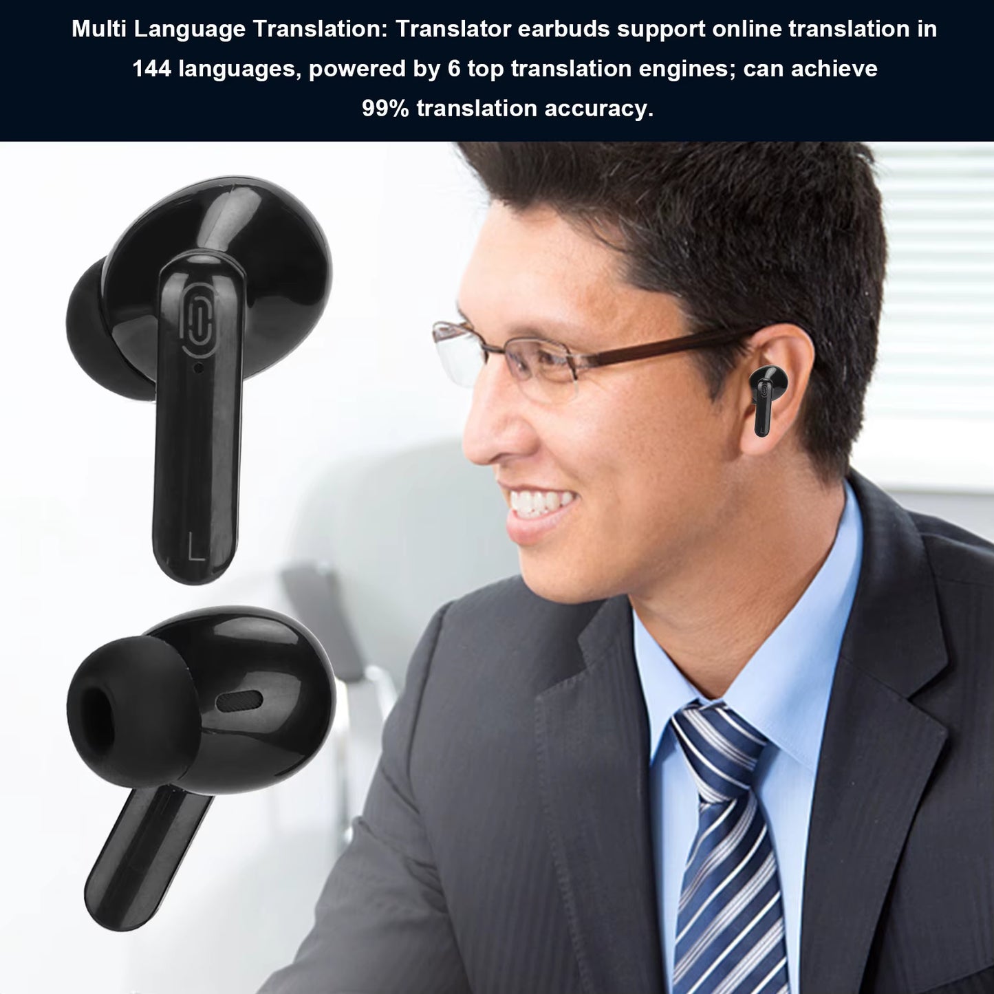 Language Translator Earbuds Multifunction 144 Languages Bluetooth Language Translator Device for Travel Shopping Black