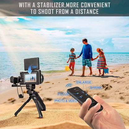 4K Digital Cameras for Photography48Mp Video Camera for Youtube Vlogger Kit-Microphone & Remote Control Tripod Grip